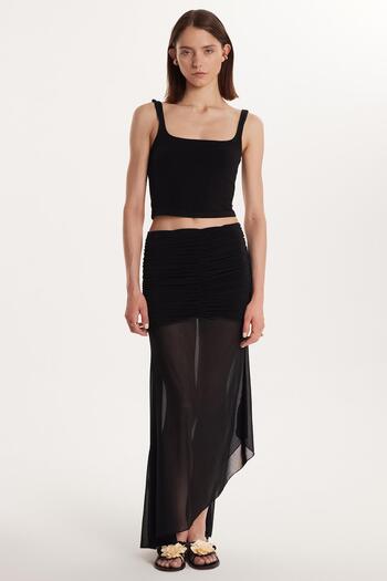 Tudors Women's Standard Fit Gathered Waist Tulle Detailed Black Skirt