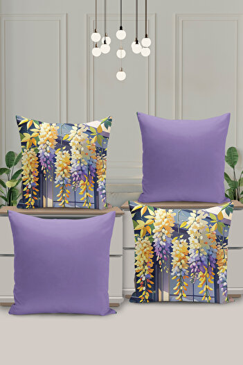 Filamente 4-Piece Double-Sided Digital Printing Throw Pillow Cover with Floral Pattern