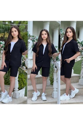 KOKOŞ BEBEK Comfortable Girl Set with Linen Shorts |   Between 4/12 Years