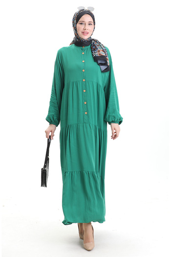 sefamerve Judge Collar Half Button Dress 0090-05 Emerald Green