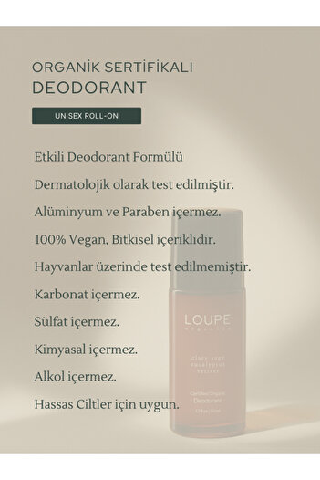 Loupe Organics Deo46 Organik Deodorant Roll-on Neroli, Ylang Ylang, Vanilya | %100 Doğal, Alüminyum İçermez 60ml