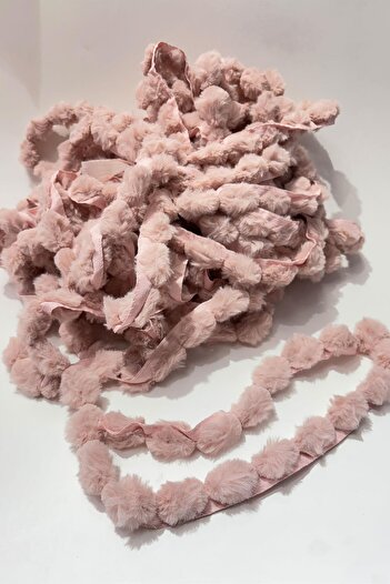 Limelia Pudra Peluş Şerit Ponpon,Tavşan Kuyruğu Ponpon,Peluş Ponpon 1 mt