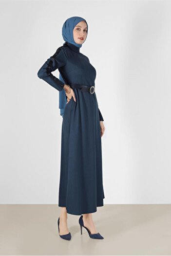 Alvina DRESS WITH BUTTON SLEEVES AND LEATHER DETAIL 42252