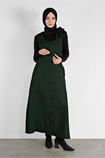 Alvina Women's Hijab 41144 - Gilet with Belt and Button Detail