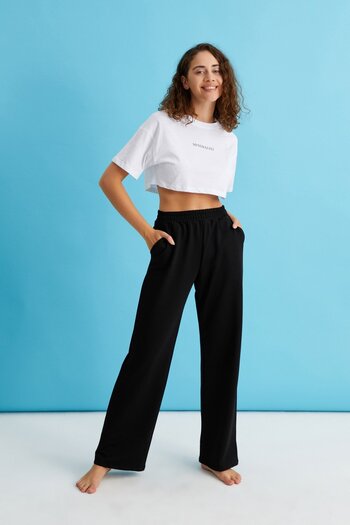 Curly Black Wide Leg Sweatpants