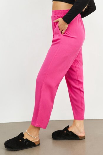 Curly Fuchsia Crinkled Pants