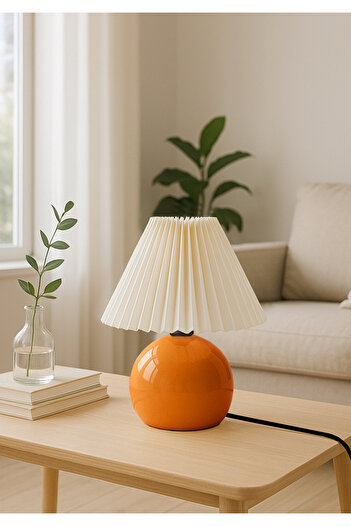 HOMİNG Homing Orange Carpi Pleated Headboard Fabric Lampshade