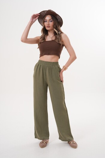 Laressi Muslin Trousers with Elastic Waist and Pockets