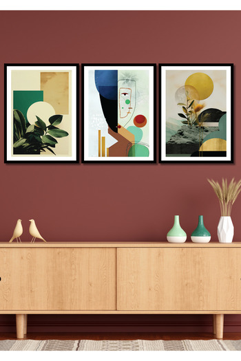 NT Handmade Black Frame Look Modern Abstract Flowers Wall Decor Painting Set for Parlor Living Bedroom