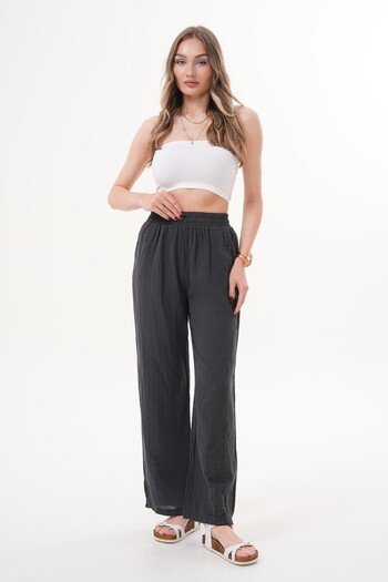 Laressi Muslin Trousers with Elastic Waist and Pockets