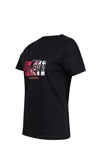 2AS Tricou pentru femei cu decolteu în V cu imprimeu Alone 404