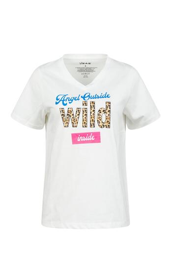 2AS Tricou pentru femei cu decolteu în V cu imprimeu Alone 410