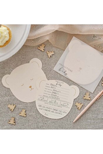 Ginger Ray Teddy-Shaped Advice Cards for Baby Shower Guest Activities and Keepsakes