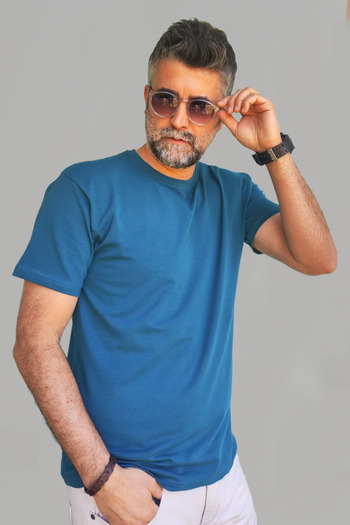 Vien&Karl Ανδρικό μπλουζάκι Petrol Blue Slim Fit Crew Neck Cotton Elastane Basic