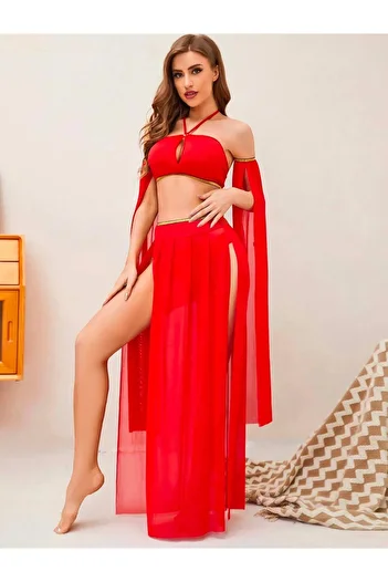 Akbeniz Women's Fancy Dancer Costume Suit Red T1749