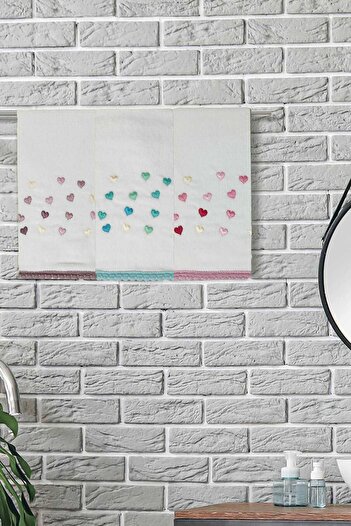 merland benvecocuk Set of 3 Colorful Heart Water Stone Edge Embroidered Towels 50X90 cm