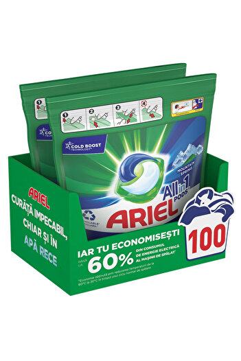 Ariel Mountain Spring, automatic laundry detergent, 2 packs x 50 capsules, 100 washes