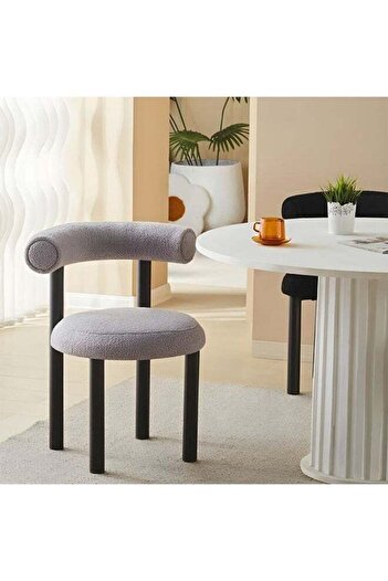 Generic Dining Chair, Makeup Boucle Chair Modern Vanity With Comfy Back & Washable Covers Grey