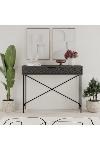 Mourah Home Heaton Console Remastered - Decorative Drawer, Slim Black Metal Frame, Modern Entryway Storage