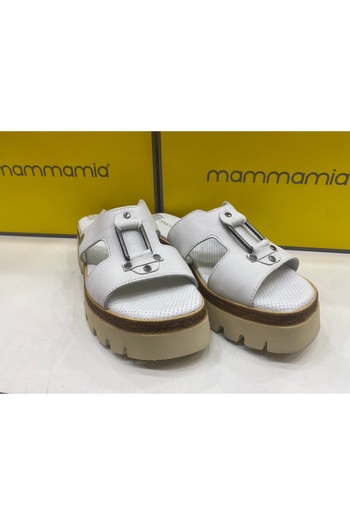 Mammamia D25YT-1655 Γυναικείες παντόφλες με τακούνι από γνήσιο δέρμα λευκό