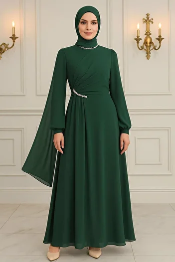 TRENDTESETTÜR Women's Green (Emerald) Chiffon Evening Dress t 9163