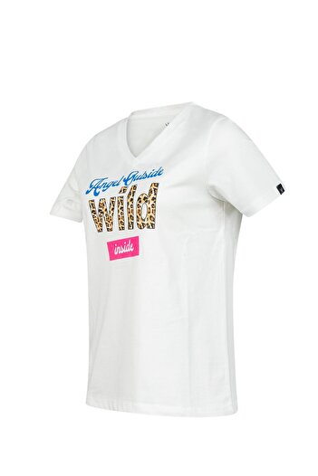 2AS Tricou pentru femei cu decolteu în V cu imprimeu Alone 410
