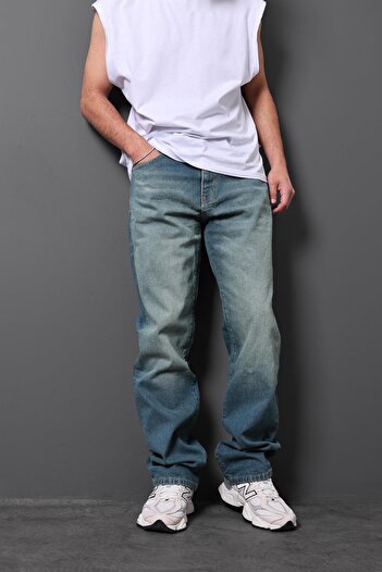Slatra Men's Blue Acid Wash Baggy Trousers
