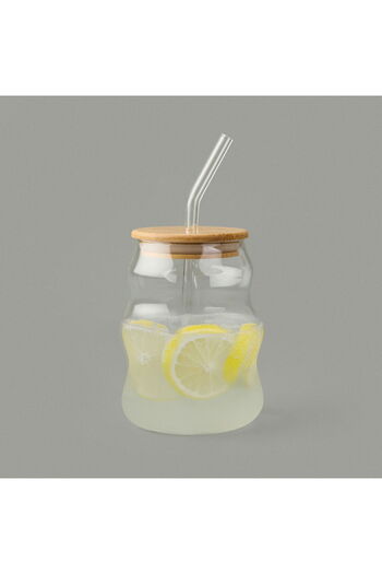 Paçi Bamboo Lid Cup with Straw - Light Brown / Transparent - 450 ml