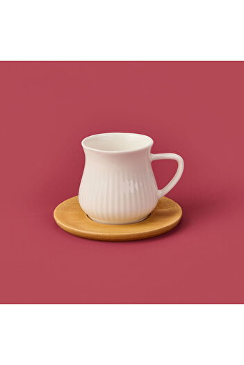 MİEN Mien Bamboo Plate Striped Cup Set - Light Brown / White - 100 ml