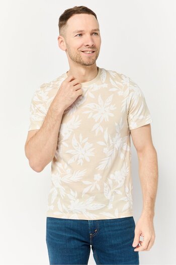 CELIO Men Crew Neck Short Sleeves Floral Print T-Shirt, Multicolor