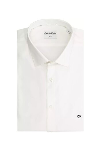 Calvin Klein Erkek Ck Poplin Stretch Slim Gömlek - Beyaz