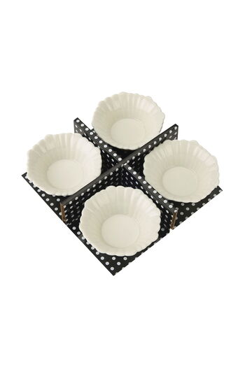 Benante 4-Piece Porcelain Round Snack Bowl - White - 7 cm