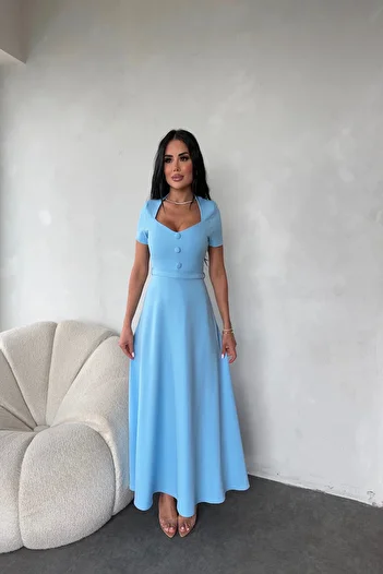 LİLA İSTANBUL Καλοκαιρινό φόρεμα με καρδιά με κουμπιά μπροστά και ζώνη ειδικής σχεδίασης
