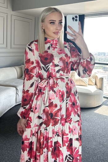 benguen Patterned Hijab Dress Red 524-1