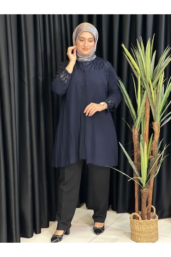 Butik büyük beden Chiffon Tunic with Stones on the Front