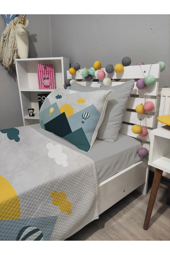 yok yok evim eve dair her şey 4 Piece Colorful Balloons Patterned Single Pique Bedspread Set with Elastic Sheets
