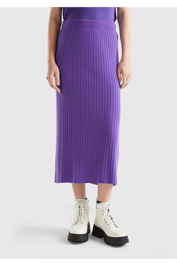 United Colors of Benetton Purple Wool Blended Women's Long Skirt