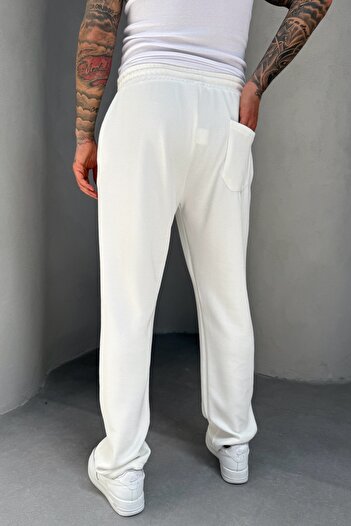 MADZEYMODA Full Lycra Super Stretchy White Men's Baggy Fit Ribbed Jogger Ke-5030