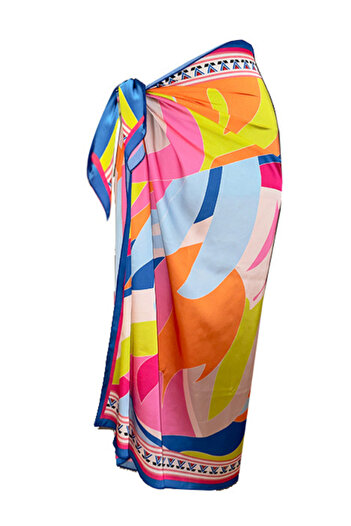 QYMOS PRIVE Patterned Multicolored Skirt Pareo - Non-Show Shiny Fabric - 95*145 cm Size