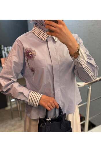 Kayra Short Shirt with Patches on the Sleeves