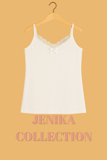 JENİKA White Color Cotton Rope Strap Women's Tank Top