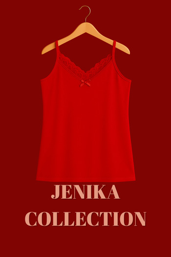 JENİKA Red Color Cotton Thread Strap Women's Tank Top
