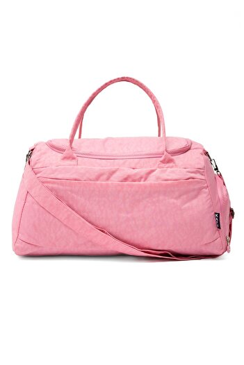 Trendsbag Travel Store Pink Crinkle Fabric Sports and Travel Bag with Shoe Compartment 0818 Front Pocket Waterproof Shoulder Strap