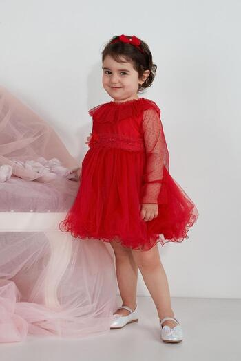 MİNİMONY Minimony 1003 Model Tulle Collar Long Sleeve Baby Girl Wedding Dress
