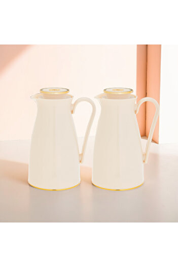 Alaska Alaska Thermos Set, 2 Pieces, Beige with Gold, 1 Liter Capacity