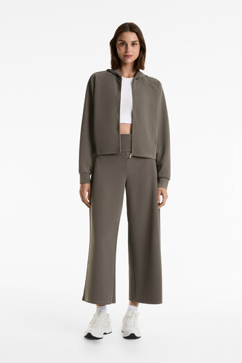 Oysho Foldover waist rib wide-leg trousers