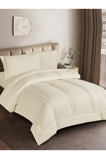 Donetella Comforter Set Single Size, 4-Pcs, 170x230 cm, Striped, All Season, Microfiber, 350 GSM