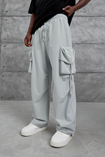 NOMARC Gray Cargo Pocket Rope Detailed Parachute Fabric Tracksuit