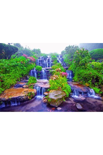 media Self-adhesive and washable wall mural Cascada50 Waterfall in the flower garden, 270 x 200 cm