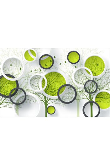 media Photo wallpaper Birds, trees, circles, 350 x 250 cm